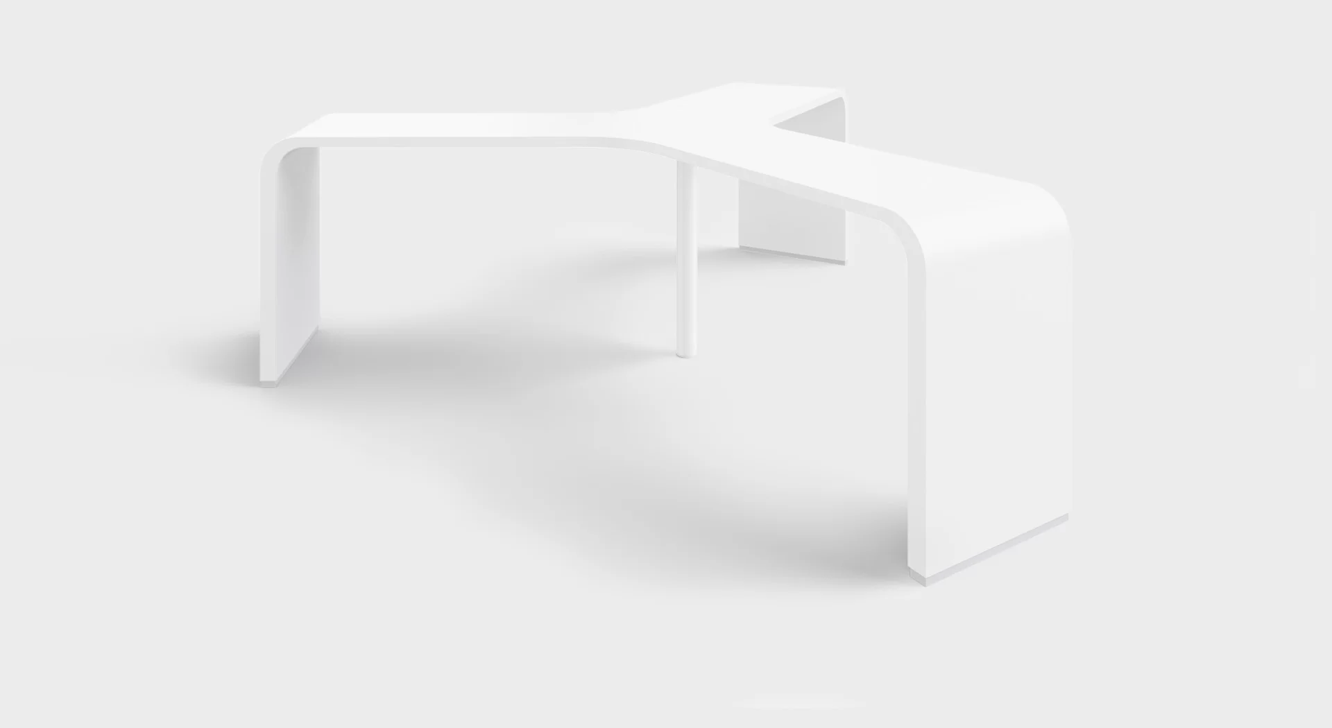 Lapalma Brunch Y-Shape Small modular high table with curved honeycomb board top, varying thickness, and matte chromed metal base with adjustable feet.