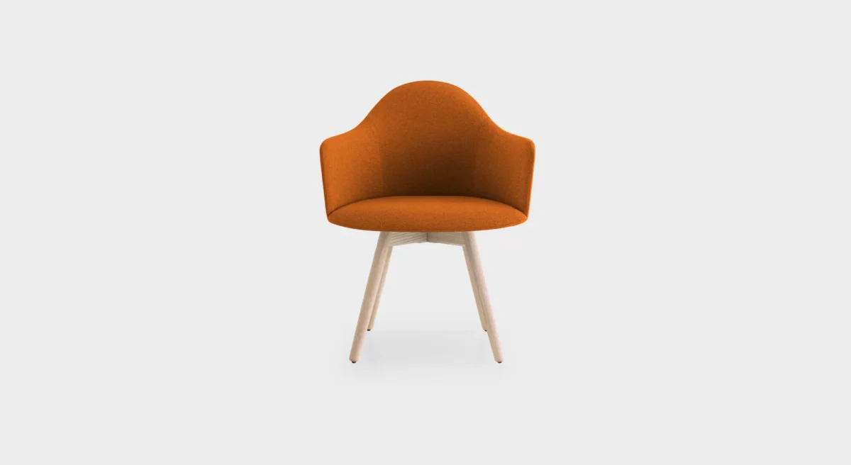 “Close-up of Lapalma S570 armchair's seamless upholstery and wooden leg joint, showcasing Italian craftsmanship.”