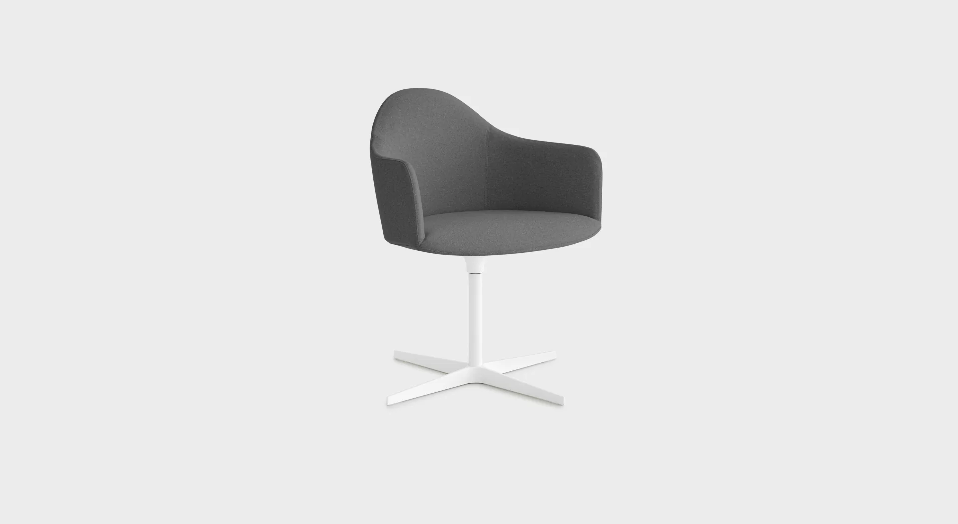“Lapalma S572 armchair with sleek grey upholstery and black swivel star base, designed for modern luxury interiors.”