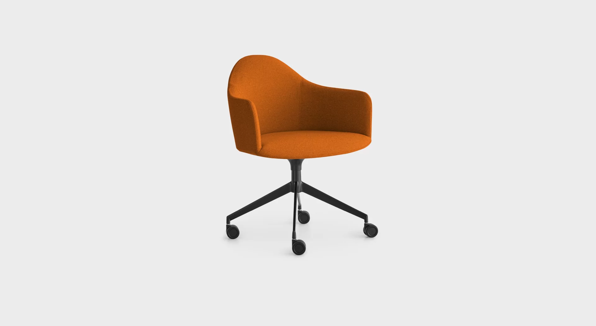 “Lapalma S573 chair upholstered in olive green, placed beside a desk in a minimalist home office, featuring four-spoke swivel base.”