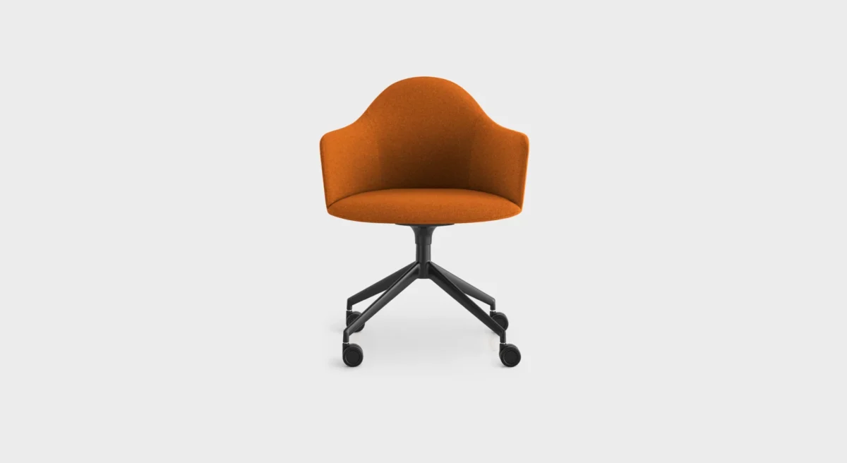 “Lapalma Edit S573 swivel chair in burnt orange fabric with black metal star base and castors, set in a bright modern office.”