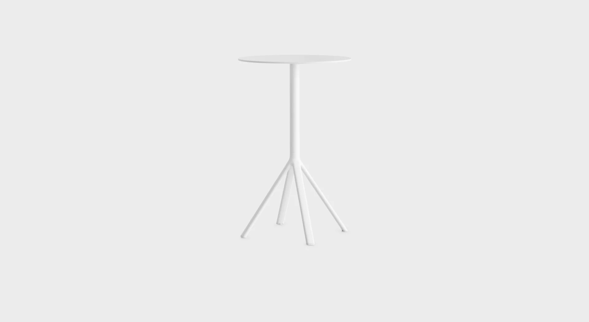 Lapalma EP121 H110 high table with round HPL laminate top and powder-coated aluminum base, designed for outdoor settings.