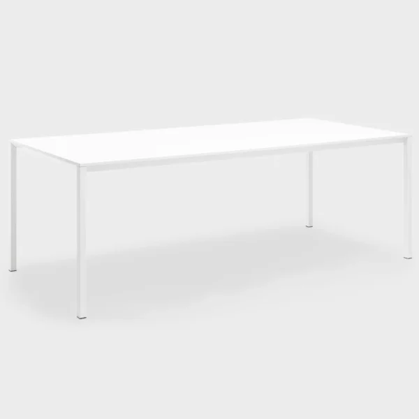 Lapalma FRAME P10 rectangular office table (180x90 cm, H74) with white powder-coated aluminum frame and white HPL top, designed by Romano Marcato.