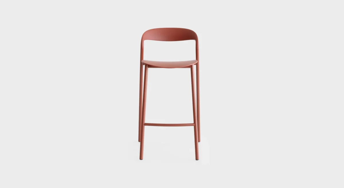 Lapalma HAWI ES426 stackable outdoor garden stool with backrest, featuring a powder-coated AISI 304 stainless steel frame and polypropylene seat and backrest.