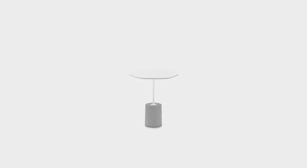 Modern Lapalma JEY ET40 side table with elegant marble or concrete base, powder-coated stainless steel stem, and durable HPL Fenix® top for outdoor use.