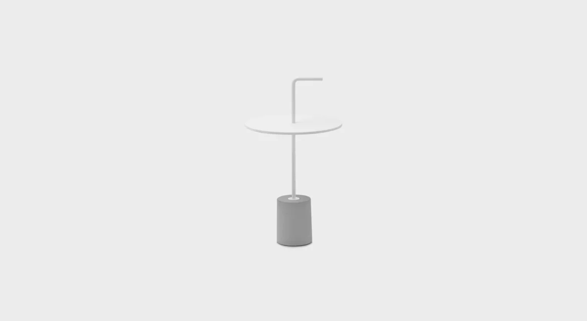 Lapalma Jey ET41 sculptural side table, combining a white Carrara marble base, black steel stem, and HPL Fenix® top for an elegant outdoor design.