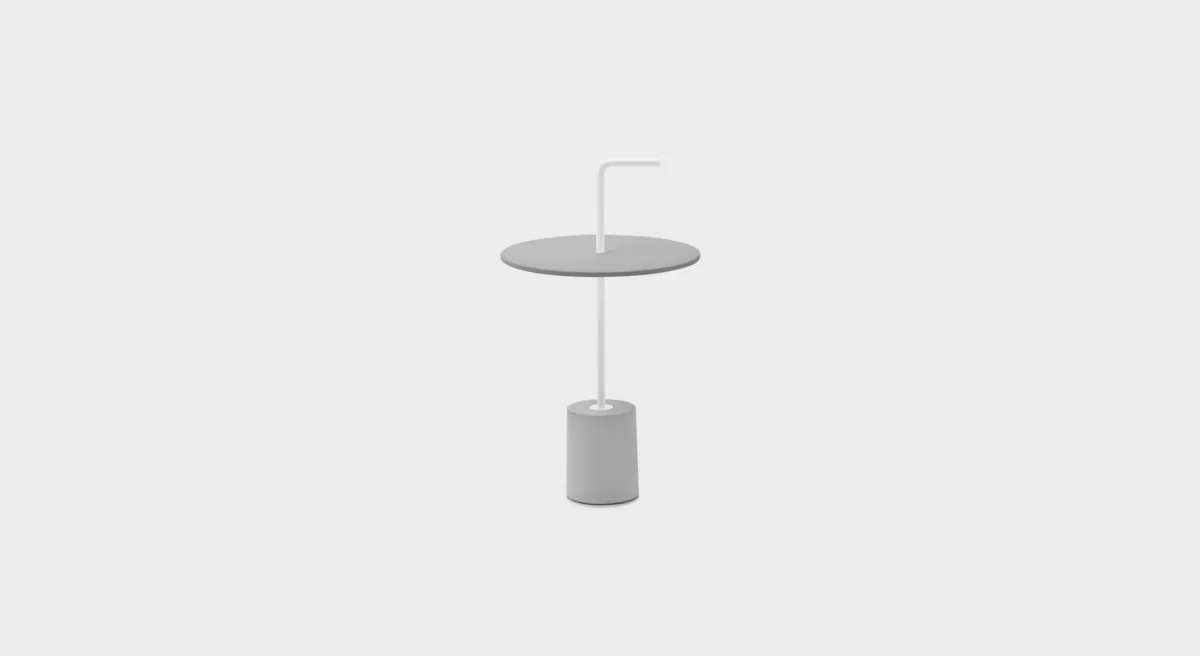 Jey ET41 outdoor table by Lapalma featuring a Carrara marble base, black powder-coated steel stem, and white HPL Fenix® top with handle for mobility.
