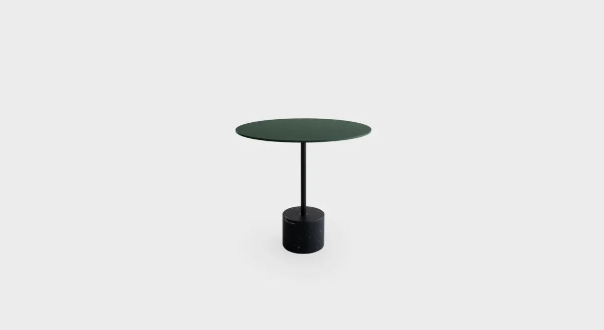“Side view of P381 by Lapalma, showcasing a wood veneer top and powder-coated steel frame.”