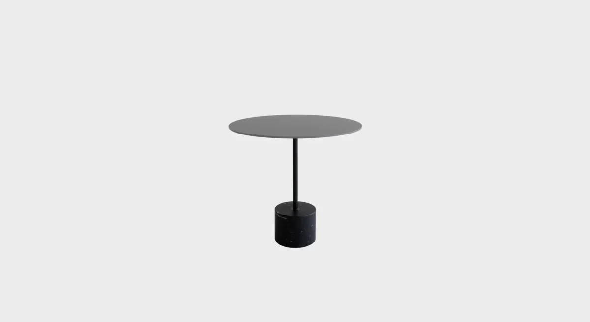 Jey EP381 occasional table by Lapalma, featuring a minimalist design with Carrara marble base and white HPL Fenix® top for outdoor elegance.