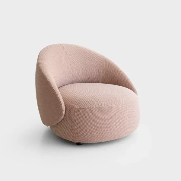 “Lapalma Club D07 pouf with rounded triangular shape, upholstered in soft grey fabric, positioned in a modern lounge area.”