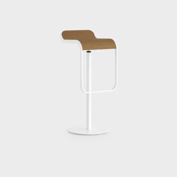 Lapalma LEM ES81 outdoor swivel stool with Iroko wood seat and powder-coated steel frame, designed by Shin & Tomoko Azumi.