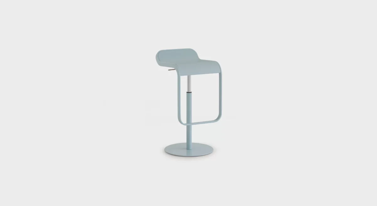 Lapalma LEM S79 bar stool with height-adjustable gas lift (55–67 cm), matte chrome base, and molded plywood seat.