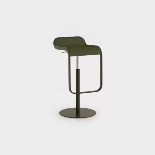 Lapalma LEM S79 bar stool with height-adjustable gas lift (55–67 cm), matte chrome base, and molded plywood seat.