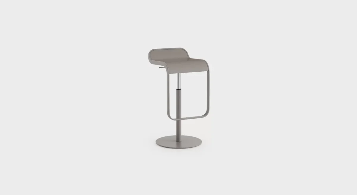 Lapalma LEM S79 bar stool with height-adjustable gas lift (55–67 cm), matte chrome base, and molded plywood seat.