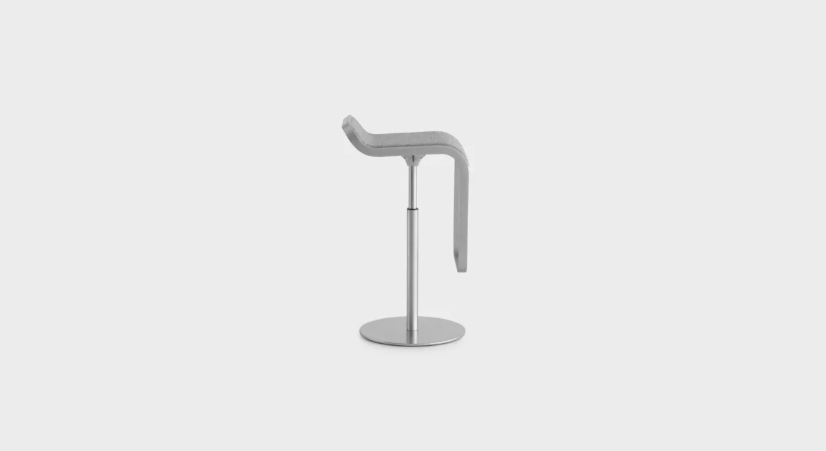 Lapalma LEM S79 bar stool with height-adjustable gas lift (55–67 cm), matte chrome base, and molded plywood seat.