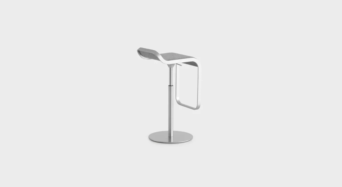 Lapalma LEM S79 bar stool with height-adjustable gas lift (55–67 cm), matte chrome base, and molded plywood seat.
