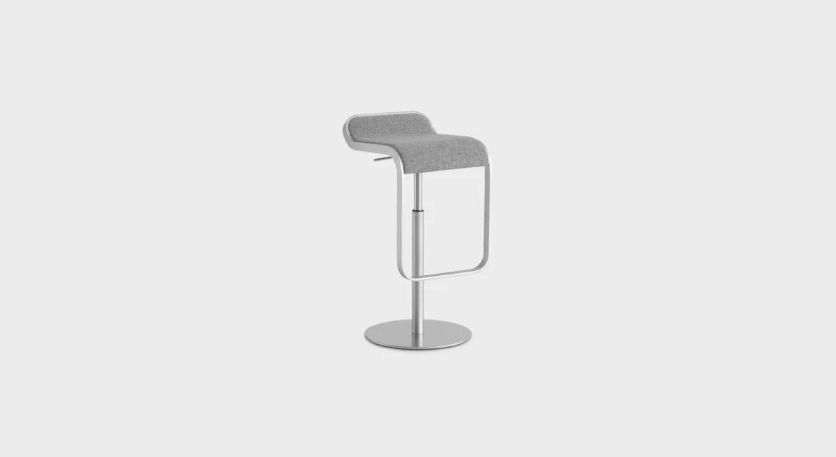 Lapalma LEM S79 bar stool with height-adjustable gas lift (55–67 cm), matte chrome base, and molded plywood seat.