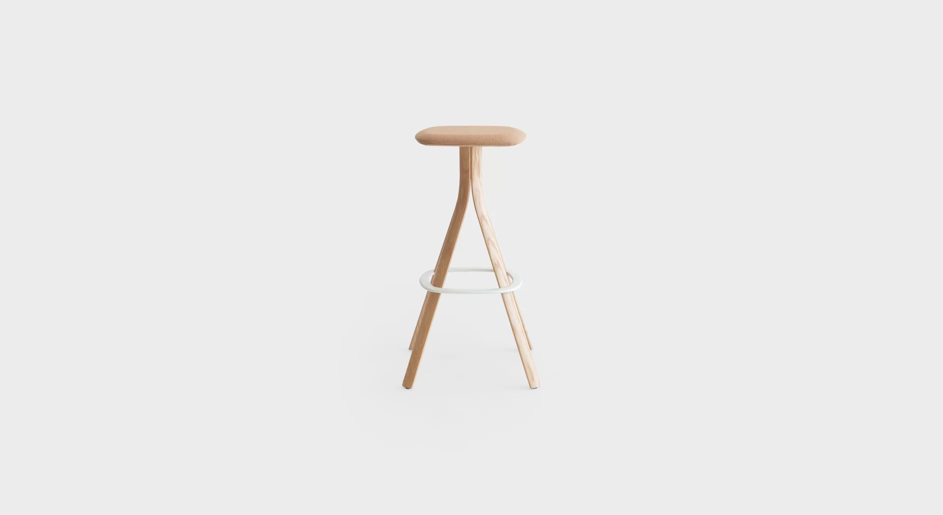 Lusto S461 four-legged stool by Lapalma, designed by Karri Monni, featuring a solid ash wood frame in natural or black finish, powder-coated steel footrest, and a painted or fully upholstered seat in fabric, leather, or eco-leather.