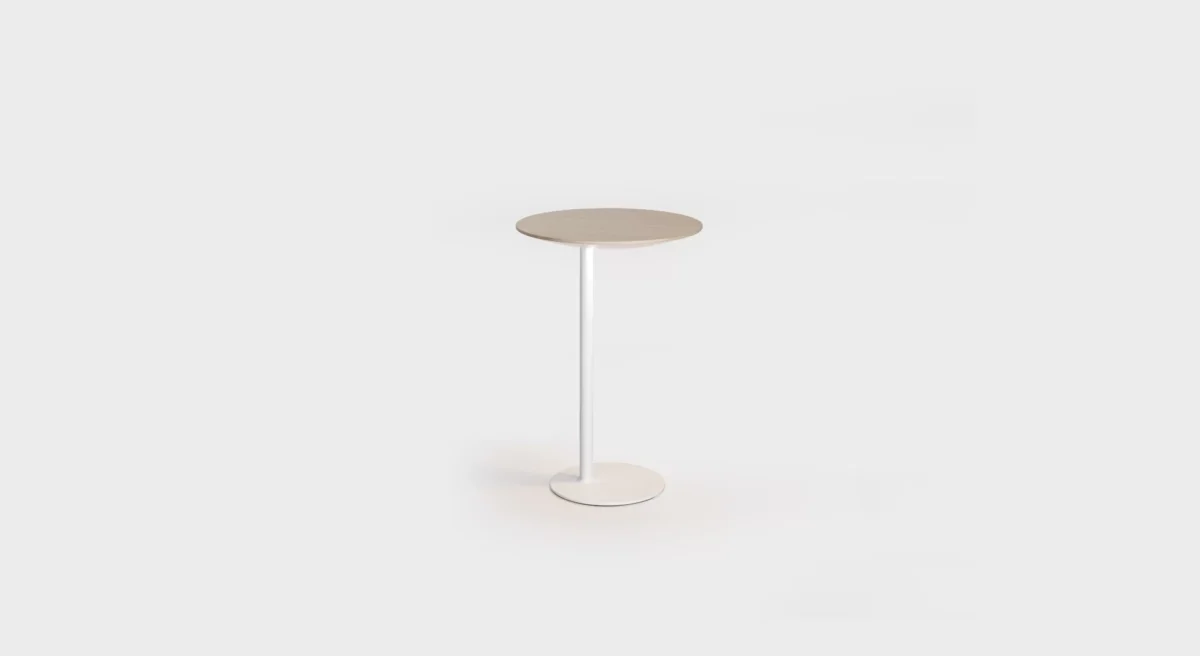 “Side view of LYT T85 table showcasing its elegant metal legs and smooth wooden tabletop.”