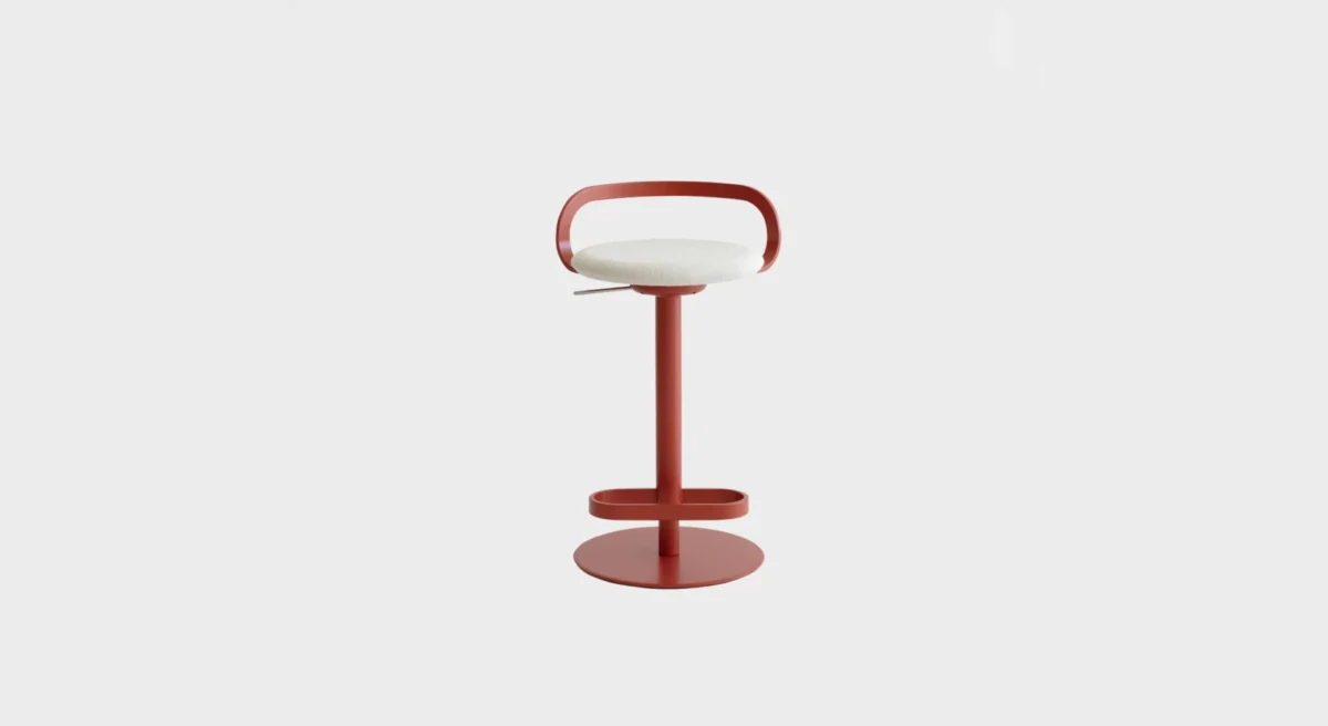Lapalma Mak S110 height-adjustable bar stool with swivel seat, sleek metal frame, and upholstered MDF seat, designed by Patrick Norguet.