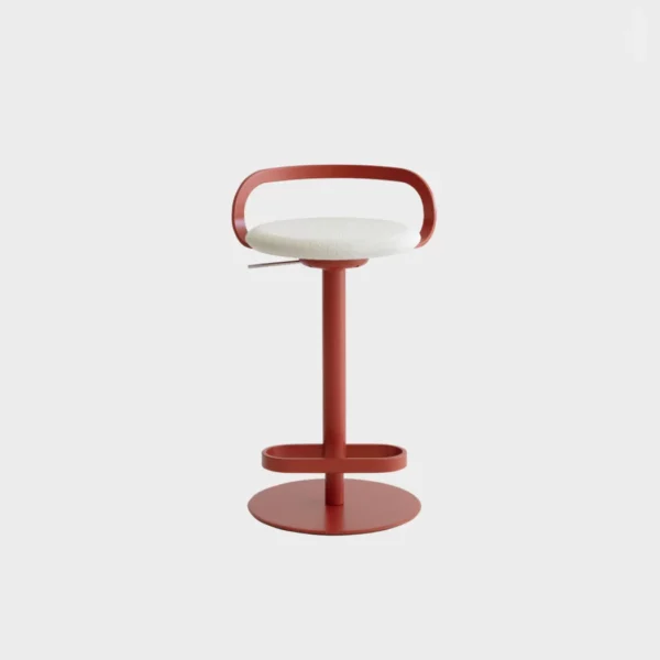 Lapalma Mak S110 height-adjustable bar stool with swivel seat, sleek metal frame, and upholstered MDF seat, designed by Patrick Norguet.
