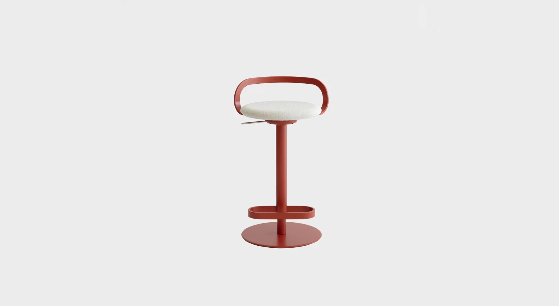 Lapalma Mak S110 height-adjustable bar stool with swivel seat, sleek metal frame, and upholstered MDF seat, designed by Patrick Norguet.