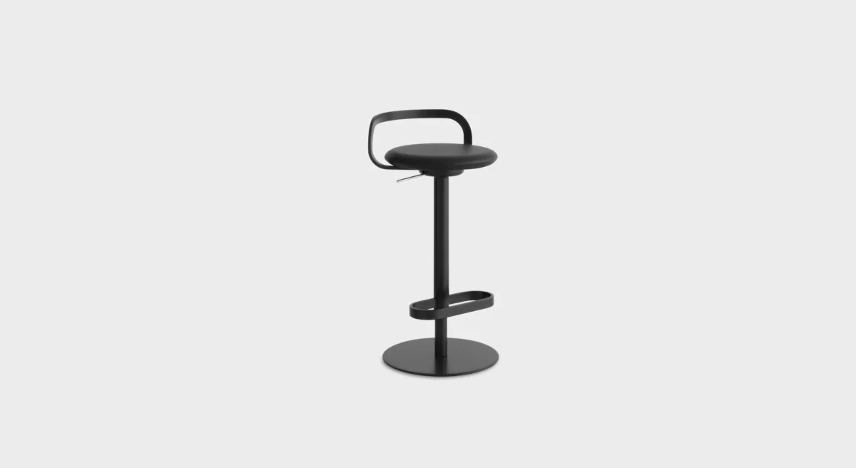 Lapalma Mak S110 stool with height adjustment, swivel functionality, and minimalist design, featuring a powder-coated frame and upholstered seat.