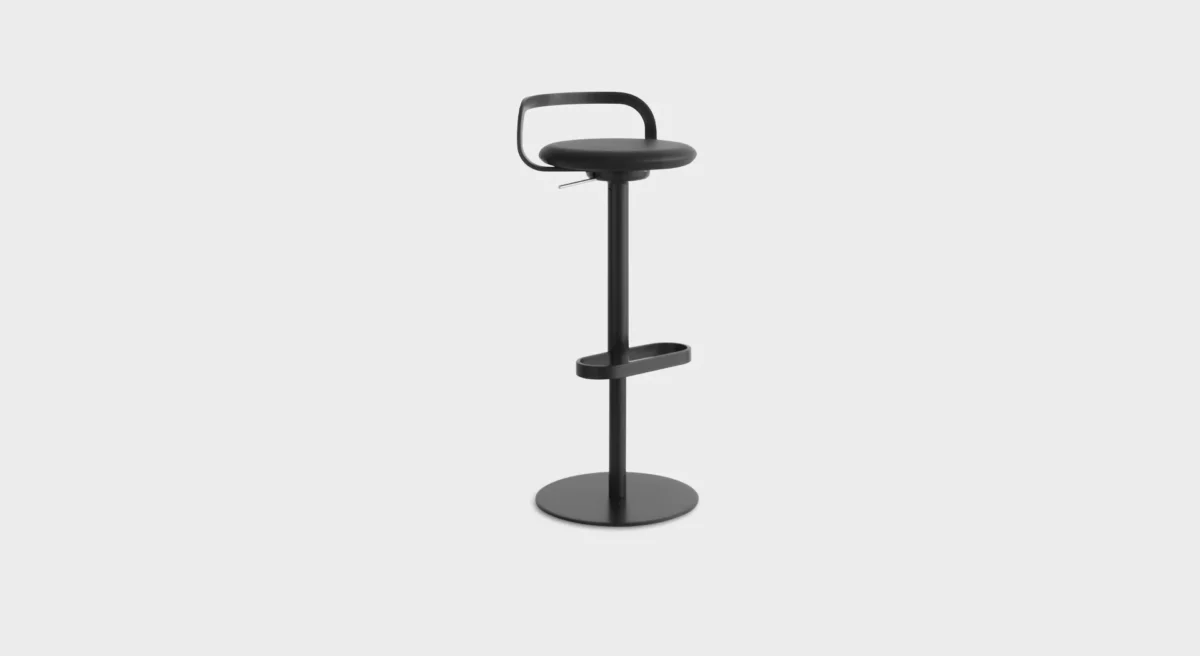 Modern Lapalma Mak S110 bar stool with powder-coated metal base, adjustable height, and upholstered MDF seat in soft leather or fabric.