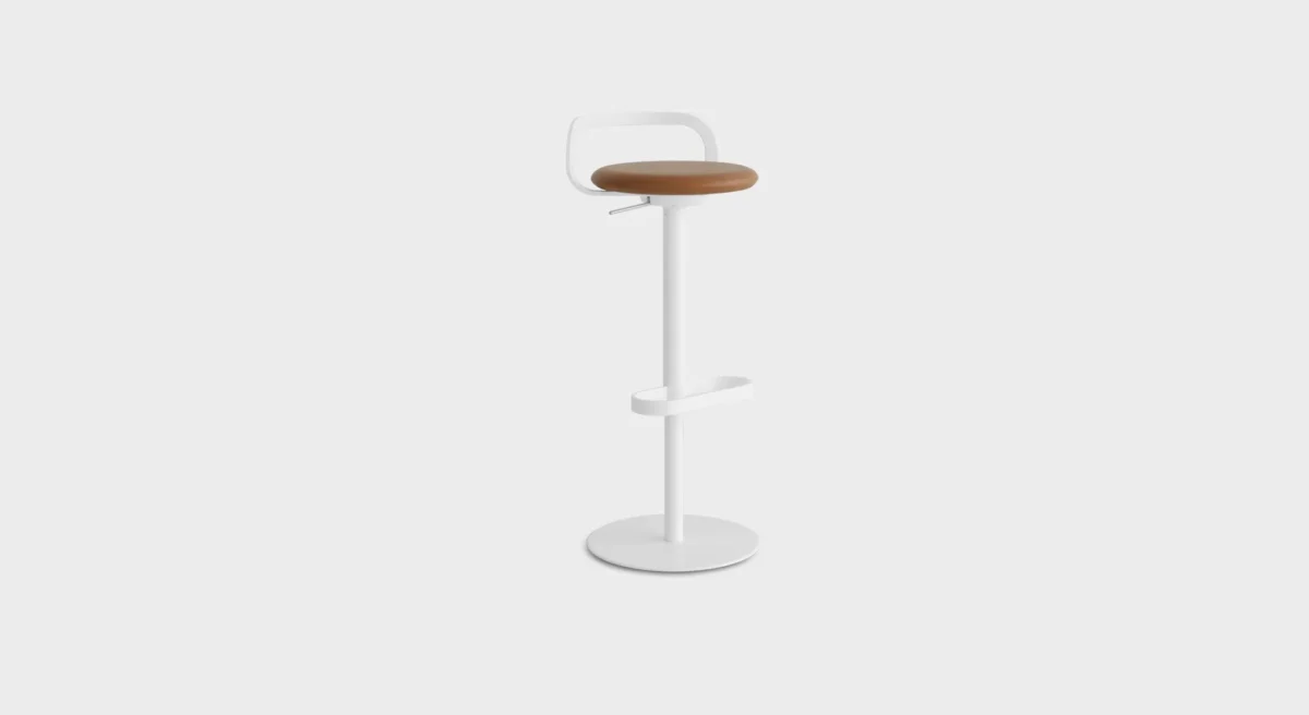 Lapalma Mak S110 stool, designed by Patrick Norguet, with a powder-coated frame, height-adjustable seat, and upholstery options in leather or fabric.
