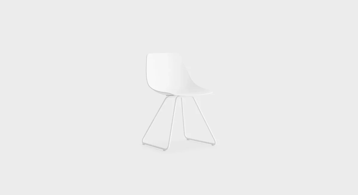 Lapalma Miunn ES160 outdoor chair with sled base in stainless steel, featuring a white Baydur® shell