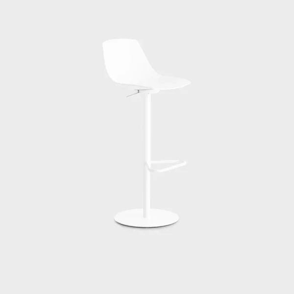 Lapalma Miunn S104T adjustable bar stool with swivel seat, sandblasted stainless steel frame, and round base.