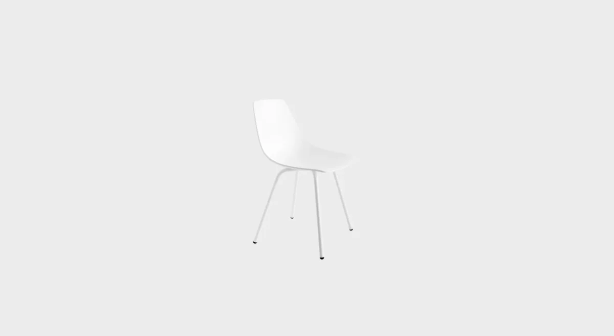 Lapalma Miunn S161 chair with four-legged base in matte chrome or powder-coated steel, featuring a 3D-molded plywood seat shell in various finishes.