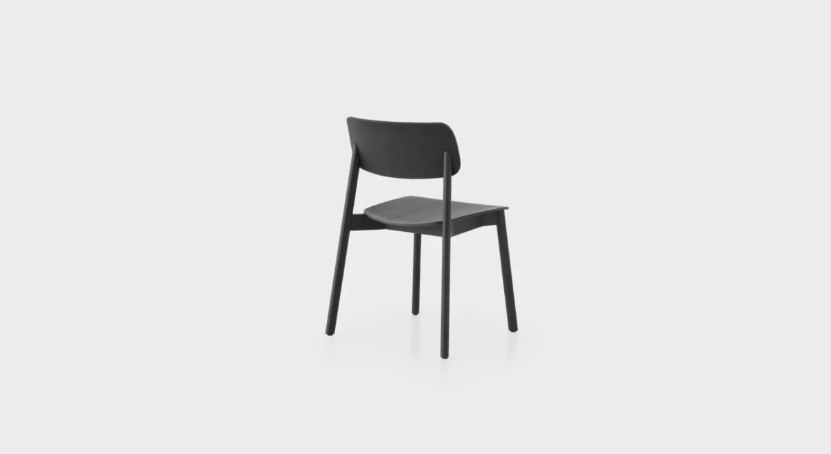 Lapalma Oiva S370 stackable chair with solid ash frame and curved plywood seat and backrest, designed by Antti Kotilainen.