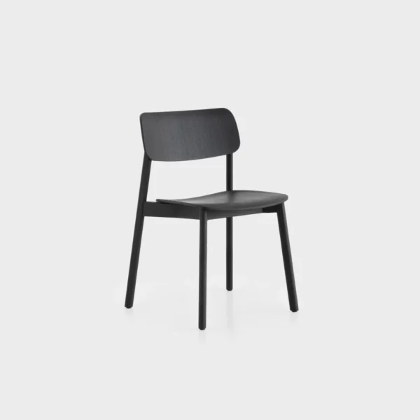 Lapalma Oiva S370 stackable chair with solid ash frame and curved plywood seat and backrest, designed by Antti Kotilainen.