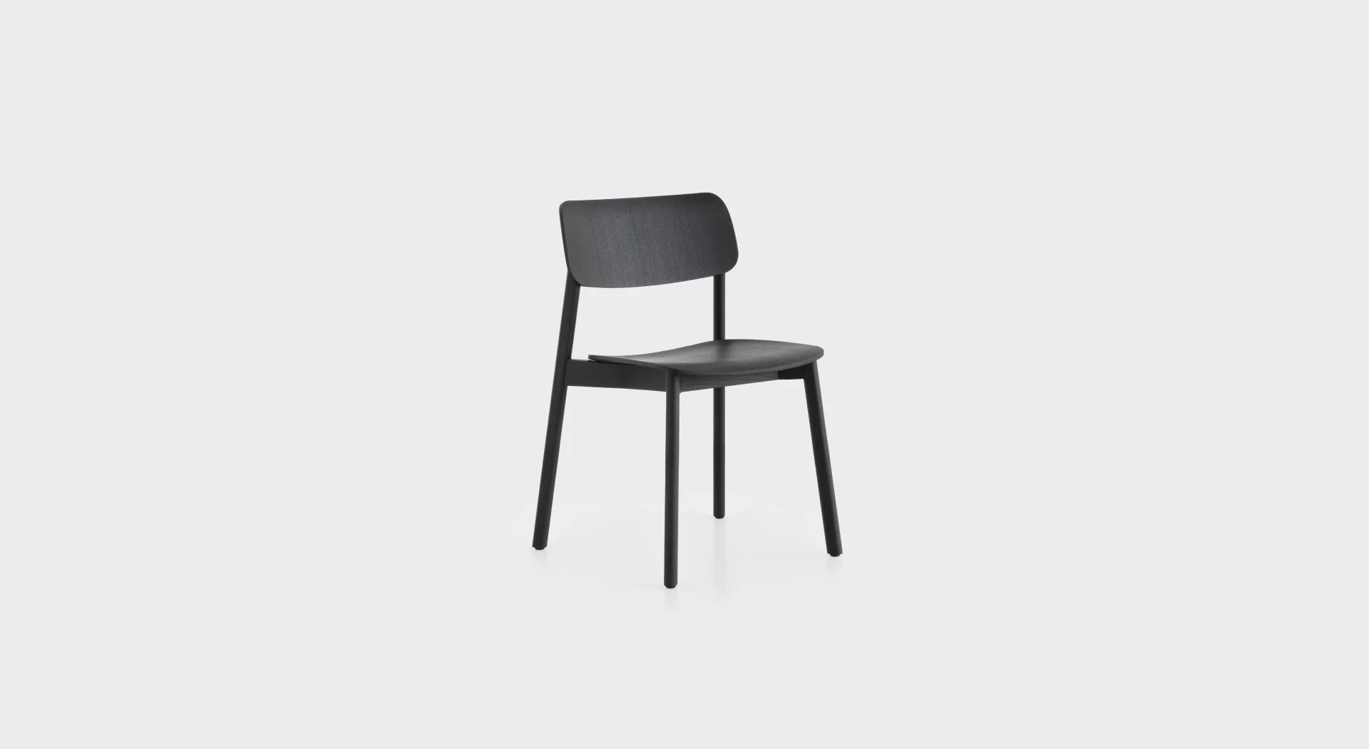 Lapalma Oiva S370 stackable chair with solid ash frame and curved plywood seat and backrest, designed by Antti Kotilainen.