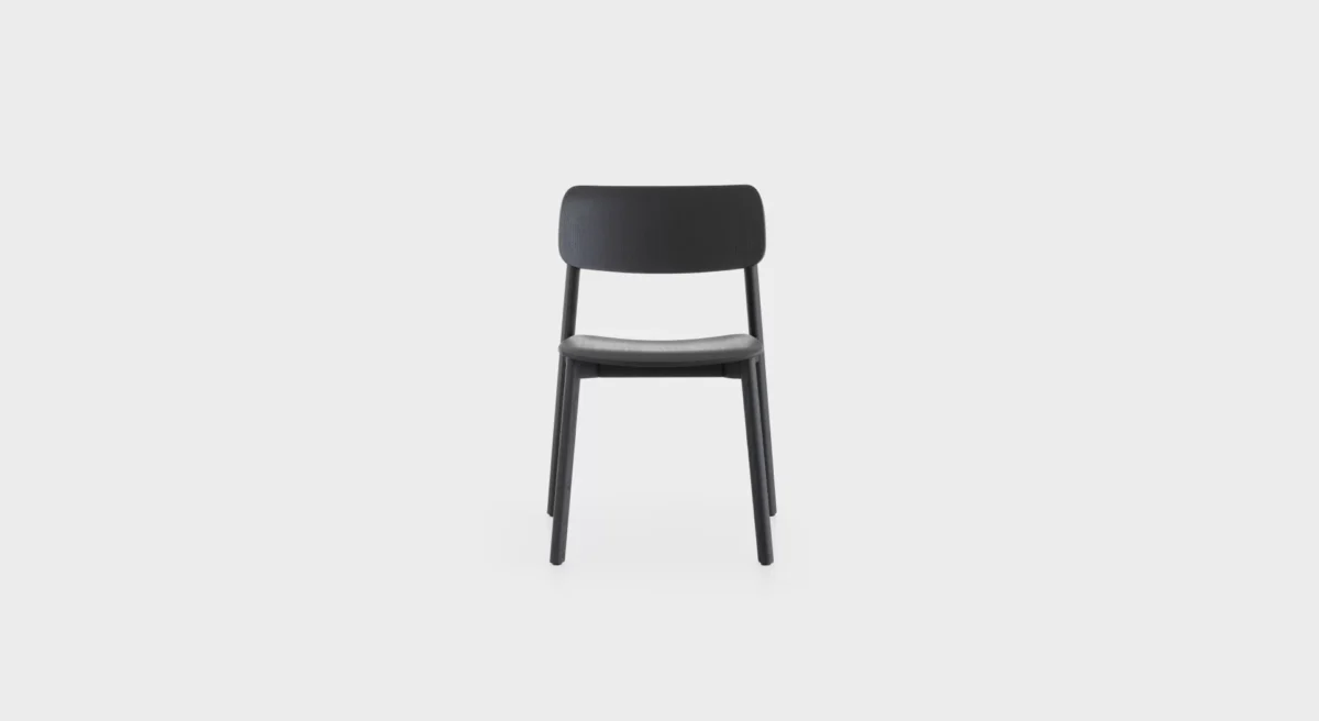 Lapalma Oiva S370 stackable chair with solid ash frame and curved plywood seat and backrest, designed by Antti Kotilainen.