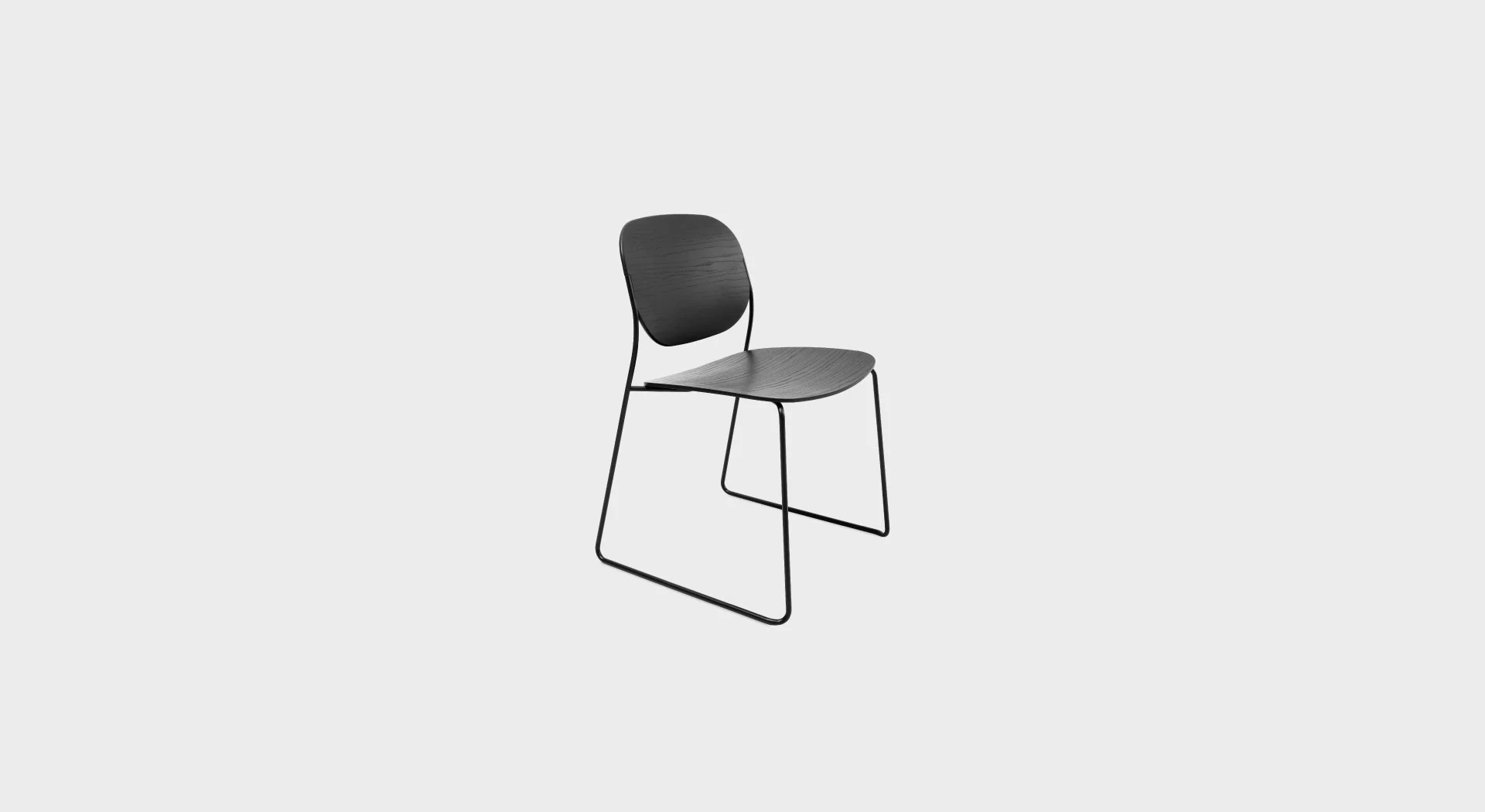 Lapalma OLO S170 stackable chair with sled base in matte chrome or powder-coated steel, featuring a curved plywood seat and backrest in various finishes.