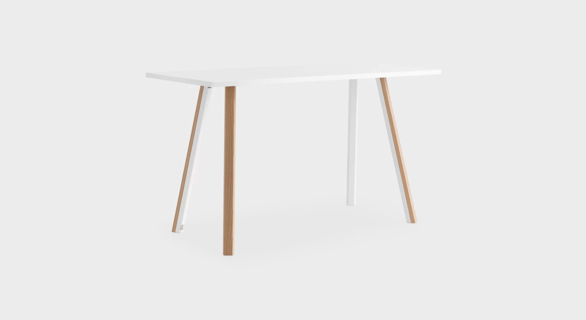 Lapalma ORI Rectangle High table with white laminate top, white powder-coated metal frame, and solid ash wood legs, designed by Romano Marcato.