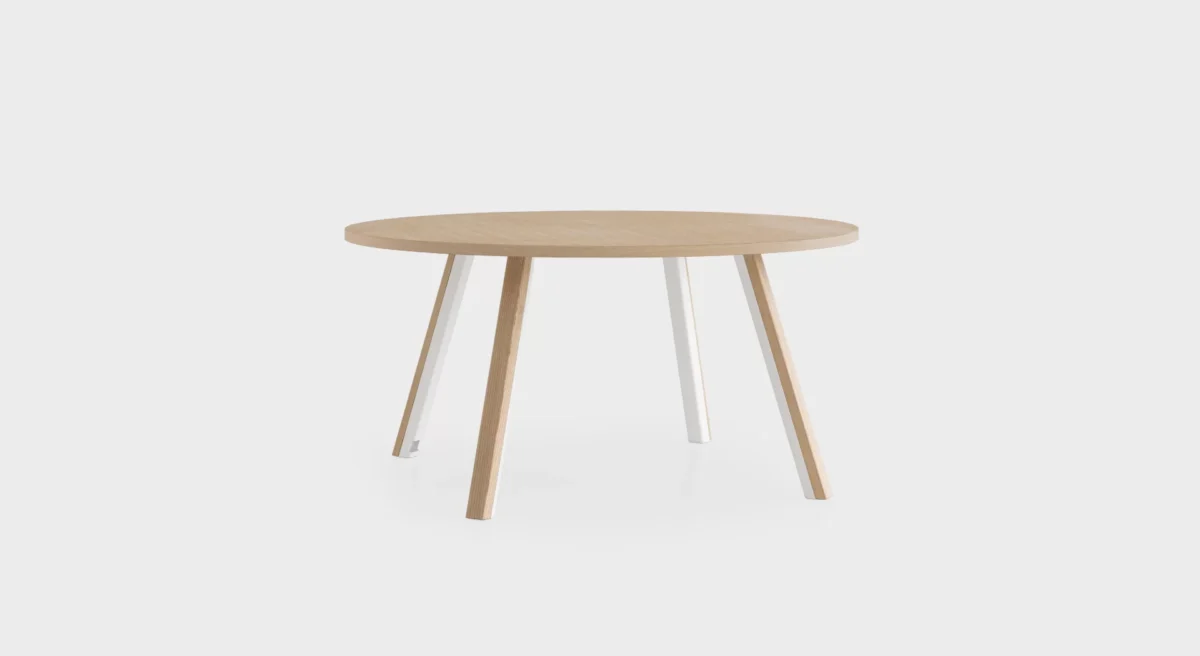 Lapalma RONDÒ 130 H73 table with rounded-corner square plywood top, available in various finishes, supported by a central base with a stainless steel cover and matte chromed or powder-coated column.