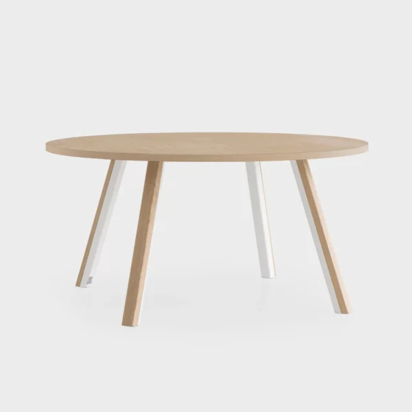 Lapalma RONDÒ 130 H73 table with rounded-corner square plywood top, available in various finishes, supported by a central base with a stainless steel cover and matte chromed or powder-coated column.