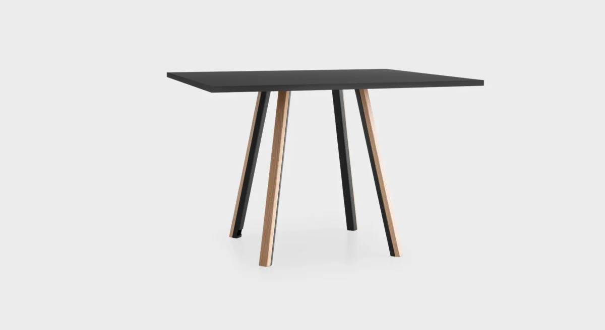 Lapalma ORI Square High table with slanted solid ash legs and powder-coated metal frame, designed by Romano Marcato.