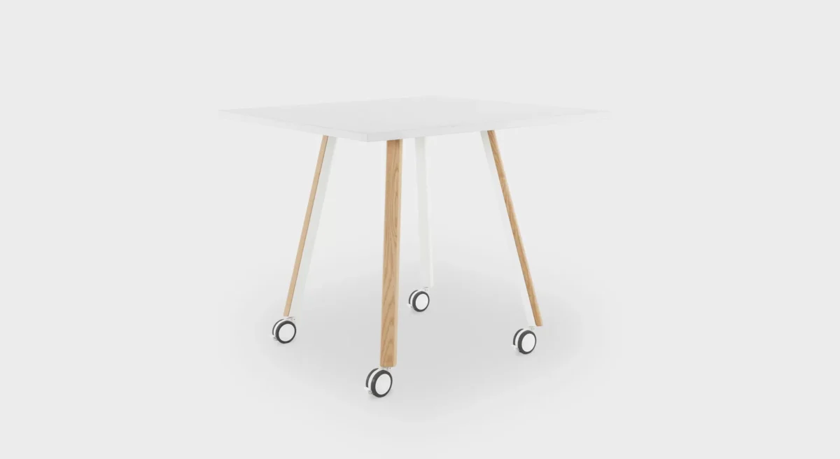Lapalma ORI Square High table with slanted solid ash legs and powder-coated metal frame, designed by Romano Marcato.