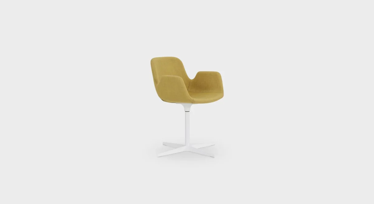 PASS S131 swivel lounge chair by Lapalma, designed by Hee Welling, featuring a fluid, wave-inspired profile with a 4-star base in sandblasted aluminum or powder-coated finish, and an upholstered shell in fire-retardant molded foam, available in fabric, eco-leather, or leather.