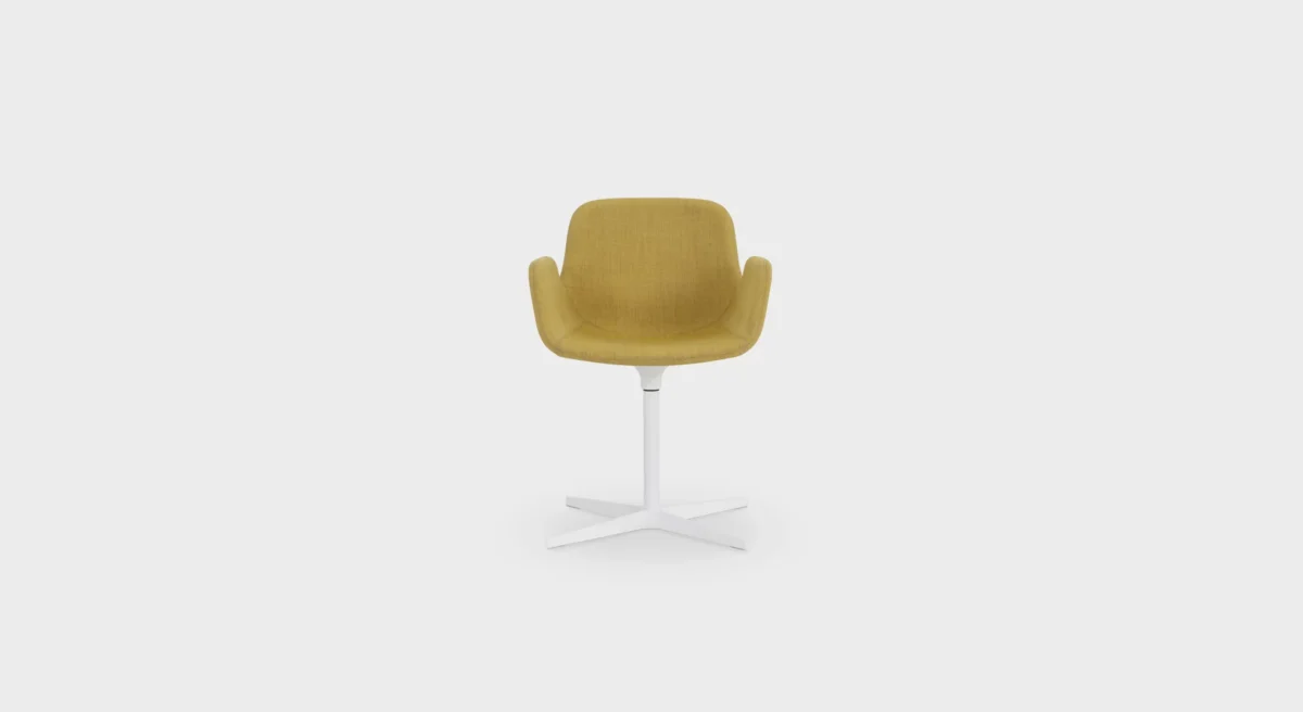 PASS S131 swivel lounge chair by Lapalma, designed by Hee Welling, featuring a fluid, wave-inspired profile with a 4-star base in sandblasted aluminum or powder-coated finish, and an upholstered shell in fire-retardant molded foam, available in fabric, eco-leather, or leather.