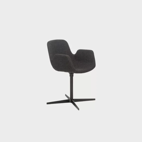 PASS S131 swivel lounge chair by Lapalma, designed by Hee Welling, featuring a fluid, wave-inspired profile with a 4-star base in sandblasted aluminum or powder-coated finish, and an upholstered shell in fire-retardant molded foam, available in fabric, eco-leather, or leather.