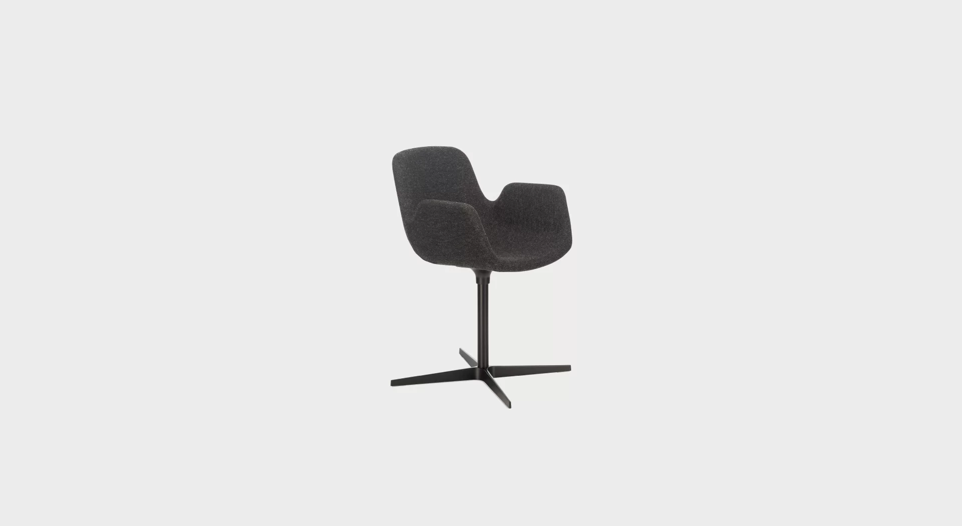 PASS S131 swivel lounge chair by Lapalma, designed by Hee Welling, featuring a fluid, wave-inspired profile with a 4-star base in sandblasted aluminum or powder-coated finish, and an upholstered shell in fire-retardant molded foam, available in fabric, eco-leather, or leather.