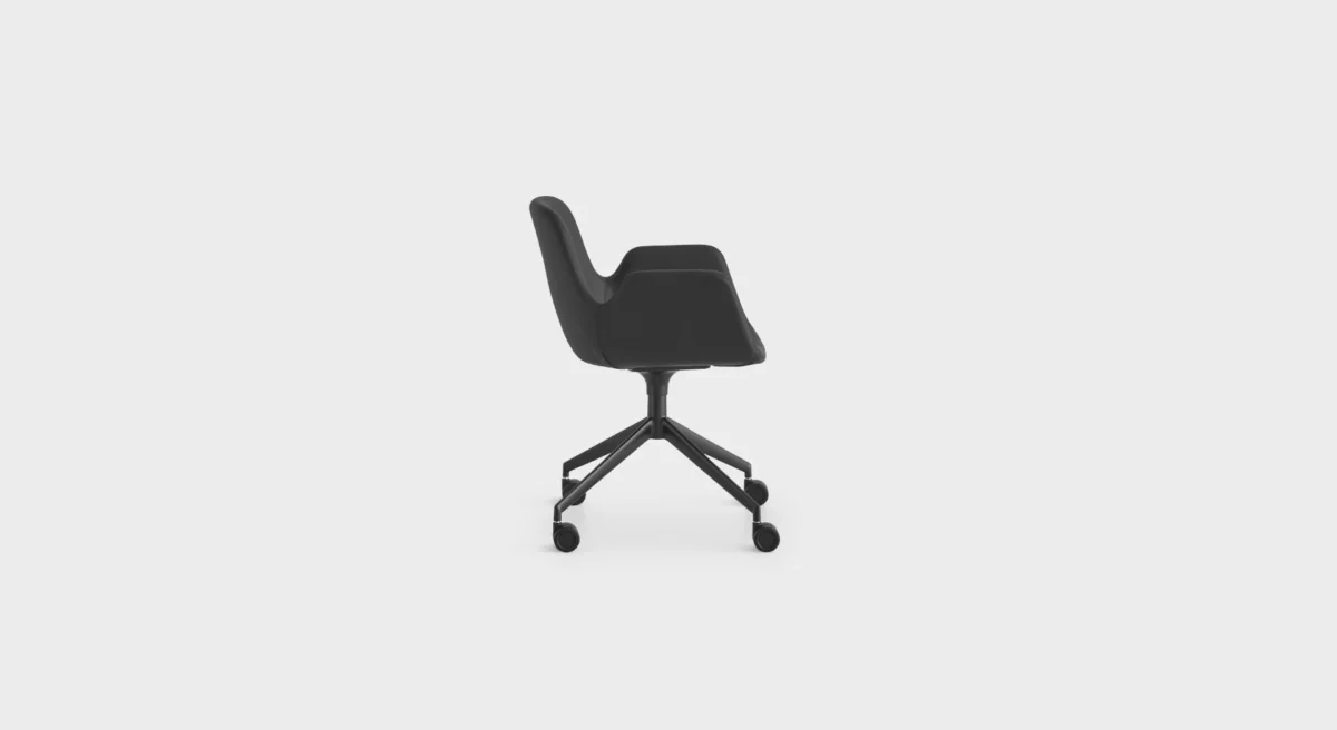 Lapalma Pass S168 swivel lounge chair with 4-star base and castors, upholstered in fabric or leather, designed by Hee Welling.
