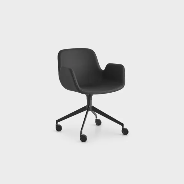 Lapalma Pass S168 swivel lounge chair with 4-star base and castors, upholstered in fabric or leather, designed by Hee Welling.
