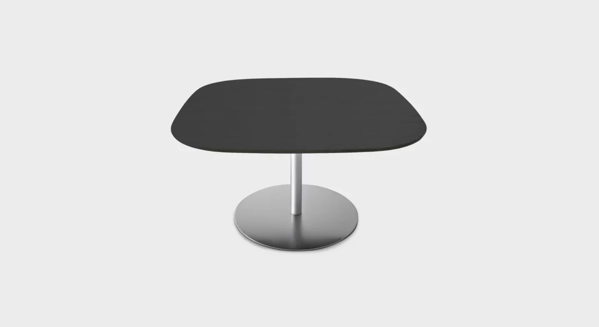 “Lapalma RONDÒ 130 H73 rounded-square table with white laminate top and slender pedestal base, ideal for modern dining areas.”