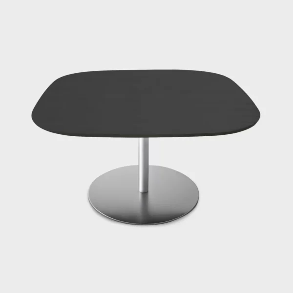 “Lapalma RONDÒ 130 H73 rounded-square table with white laminate top and slender pedestal base, ideal for modern dining areas.”